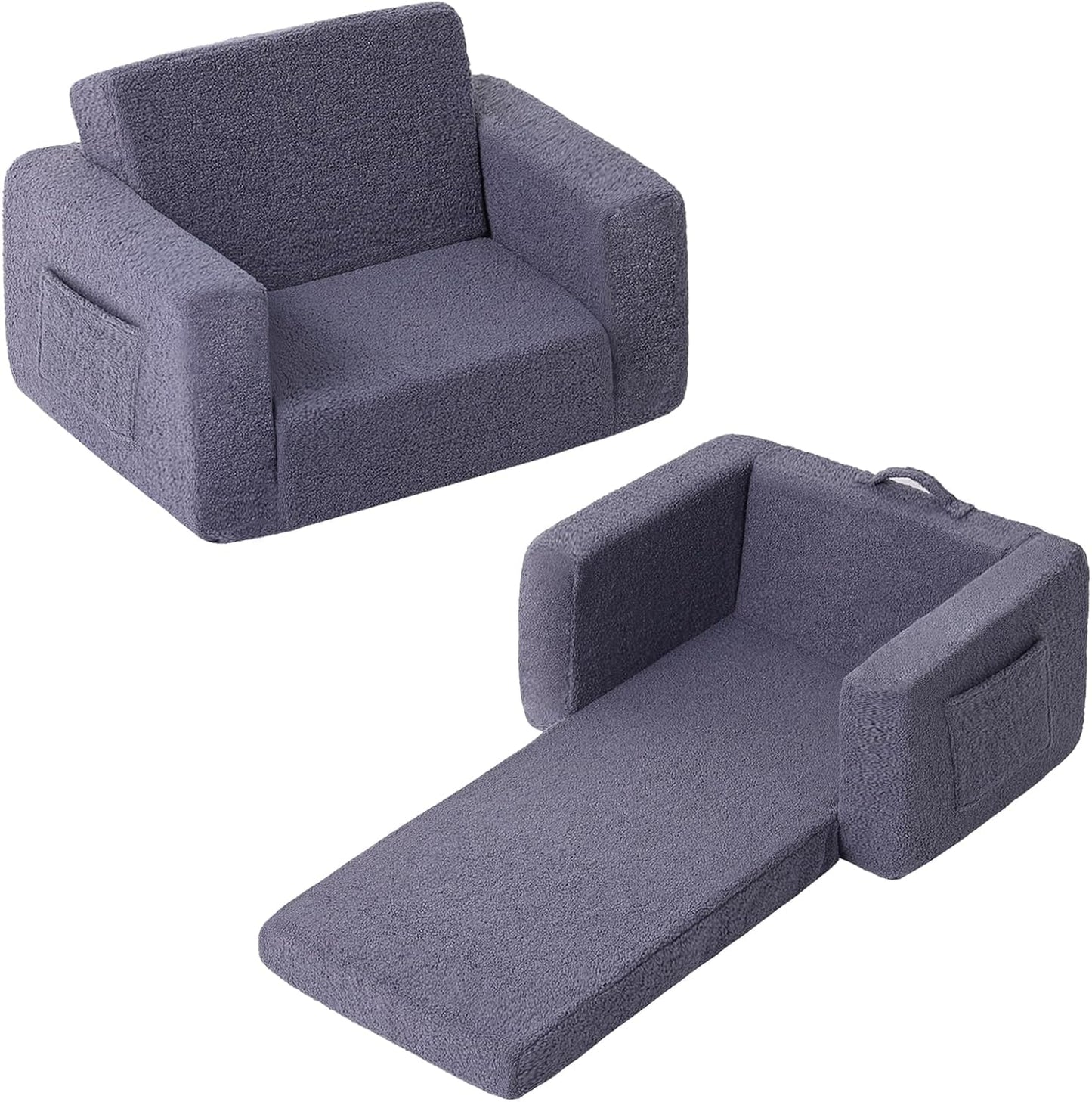 Tiita Kids Sofa, 2-in-1 Kid Chairs, Convertible Children Couch to Lounger, Flip Out Kids Chair, Toddler Armrest Chair Bed, Folding Children Play Sofa for Girl or Boy(Navy Blue)