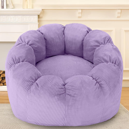 HABUTWAY Giant Bean Bag Chair for Adults/Kids/Teens, Pumpkin Bean Bag Couch Comfy Reading Chair for Bedroom, Corduroy Lazy Sofa Loughe Chair with Wider Seat Depth & Non-Slip Bottom(Purple)