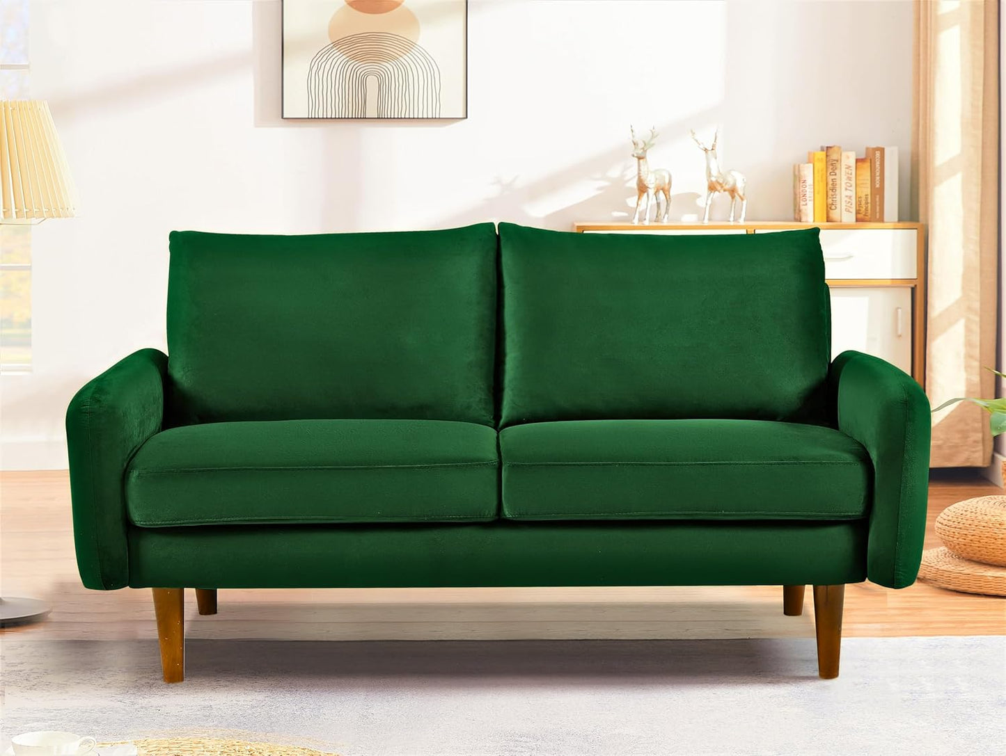 Container Furniture Direct Kent Velvet Loveseat Sofa for Modern Living Rooms and Compact Spaces, Comfy 2 Seater Couch Studio Apartment Furniture with Sleek Design, Green