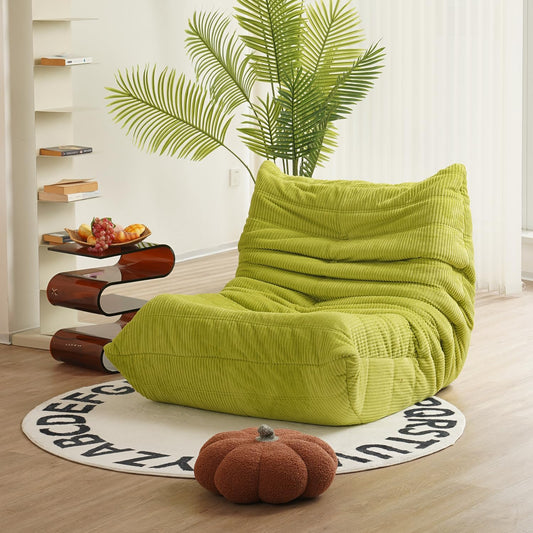 N&V Fireside Chair, Mid Century Armless Floor Sofa, Soft Premium Corduroy Floor Lounge Chair, Foam Sofa Accent Chair for Living Room Bedroom and Office, Lime