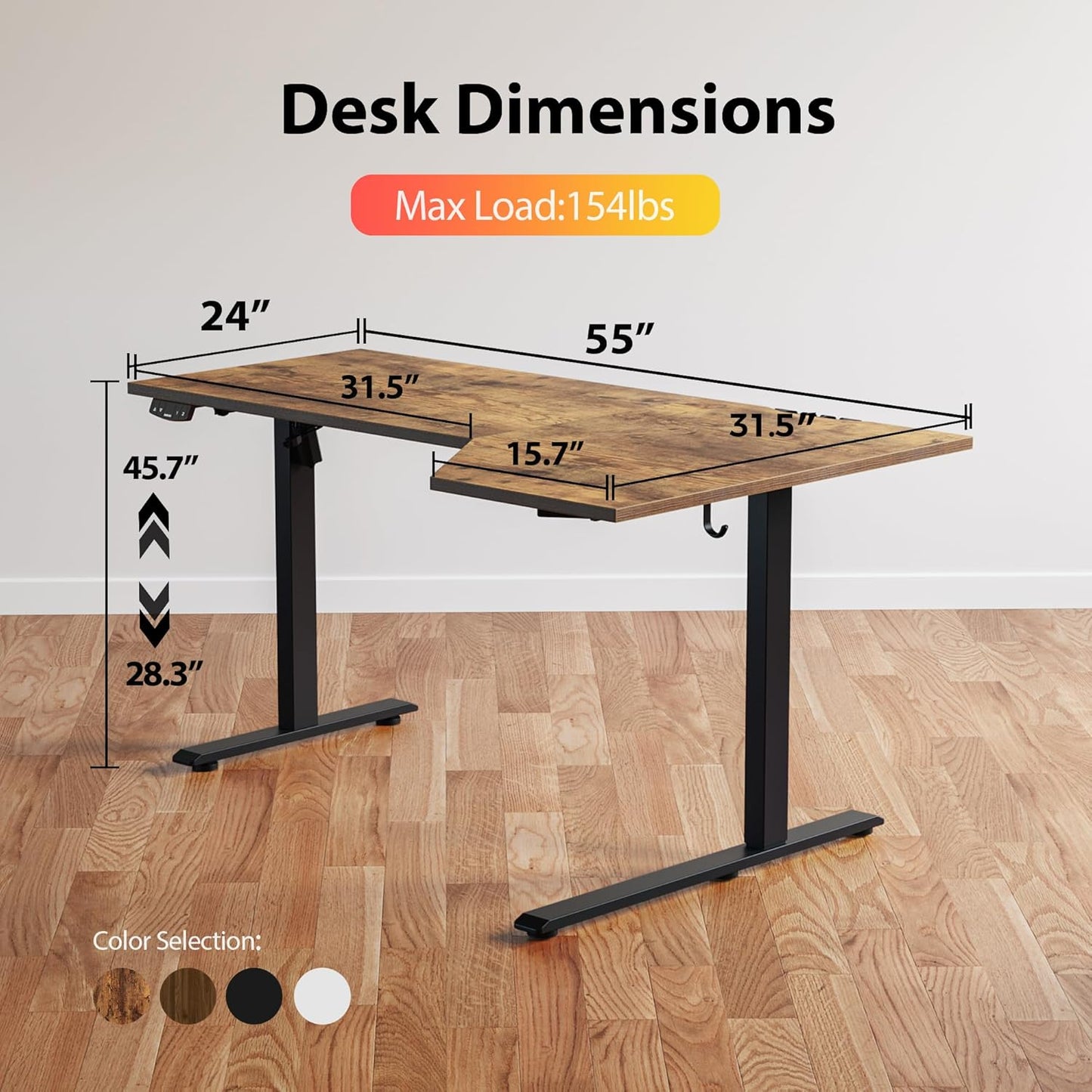 Agilestic Electric Standing Desk, L-Shaped 55 Inches Height Adjustable Desk, Sit and Stand up for Work Office Home, Ergonomic Rising Computer Table for Home Office with Splice Board, Rustic Brown