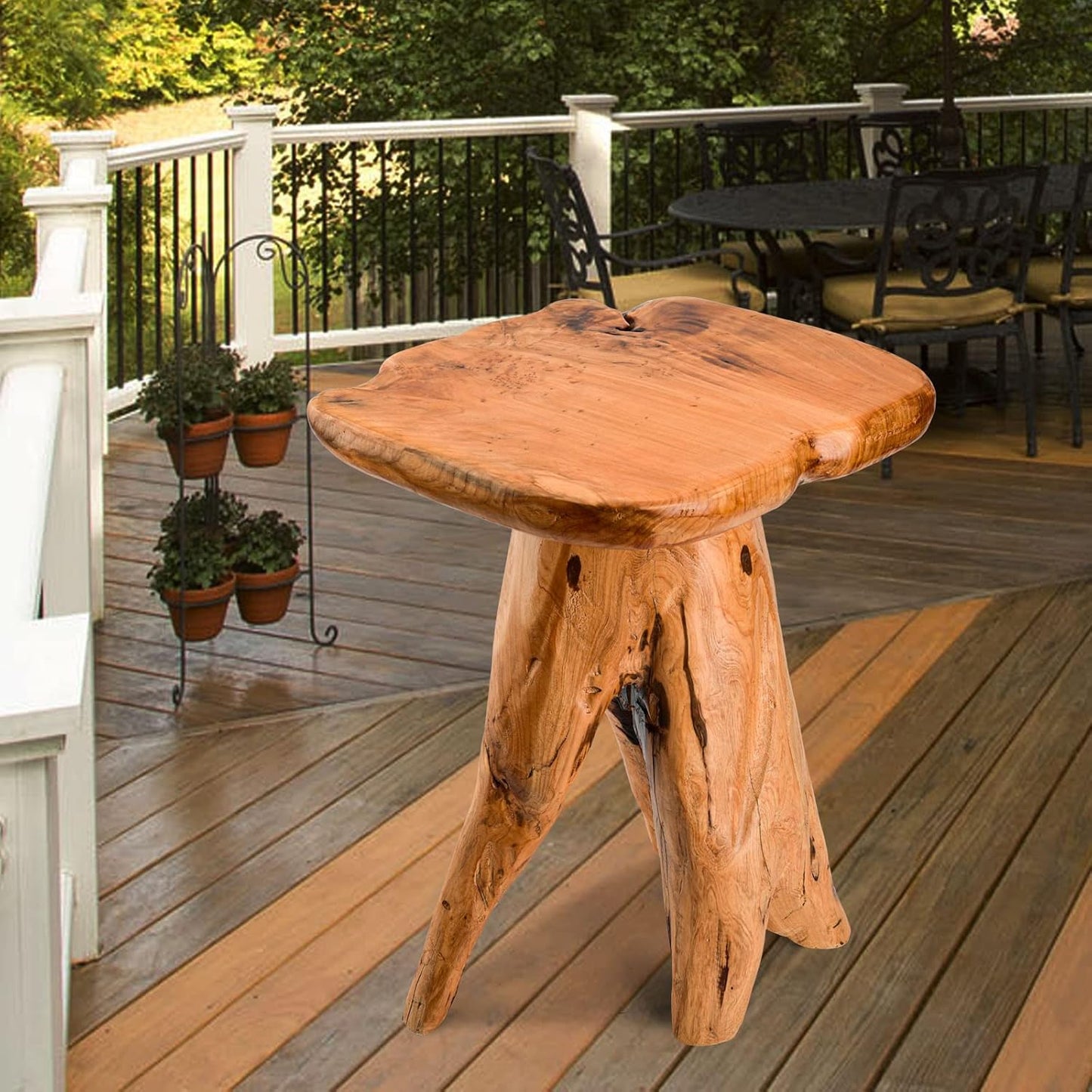 Mushroom Side Table, 18.9 inch Tall Live Edge Wood Stool, Freeform Natural Plant Stand for Garden, Yard, Living Room, Bedroom