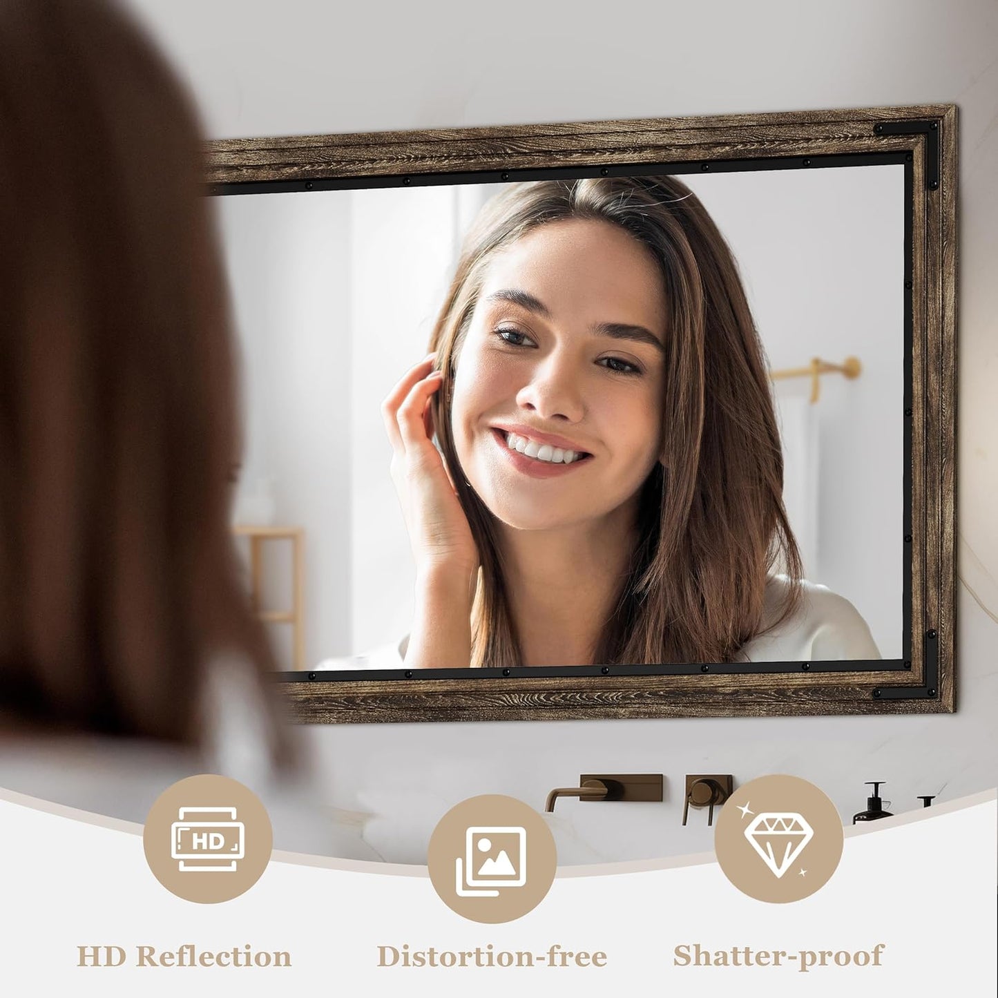 YOSHOOT Farmhouse Bathroom Mirror, Rustic Wood Mirror, Wooden Framed Vanity Mirror, Solid Wood & Handmade, Vertical or Horizontal Hanging for Bathroom Entryway Living Room Bedroom, 48" x 30", Brown