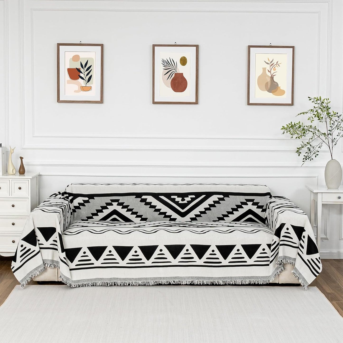 MYSKY HOME Sectional Couch Cover Black Boho Geometric Sofa Covers for Sectional Sofa L Shape Chenille Couch Protector for Dogs Pets Couch Throw Cover Washable Durable for Home Decor, 71" X118"