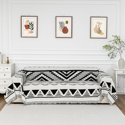 MYSKY HOME Sectional Couch Cover Black Boho Geometric Sofa Covers for Sectional Sofa L Shape Chenille Couch Protector for Dogs Pets Couch Throw Cover Washable Durable for Home Decor, 71" X118"