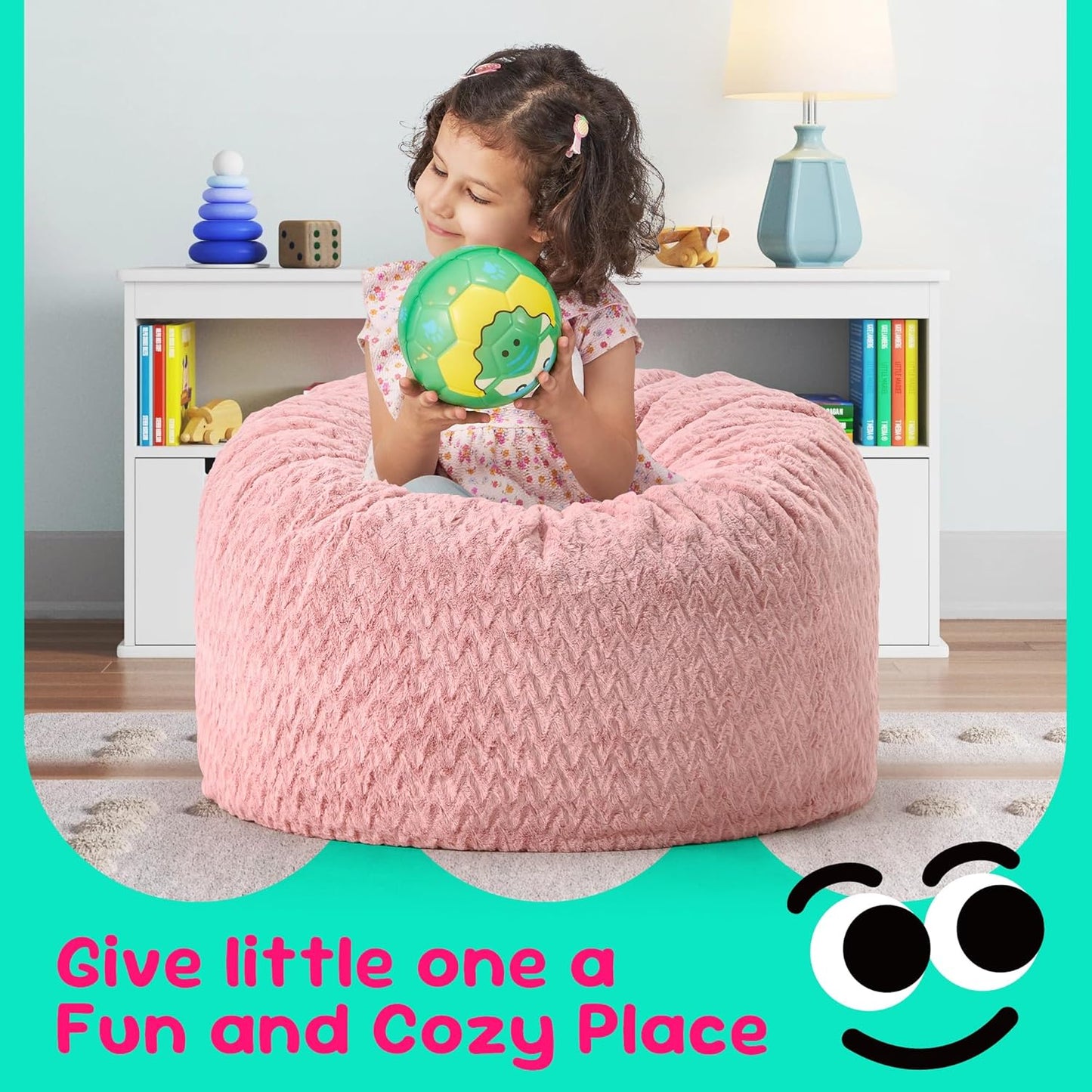 Hobestluk Bean Bag Chairs 2.5FT Bean Bag Chair with Memory Foam Filled & Chevron Plush Fur Cover Small Bean Bag Chairs for Playroom, Living Room, Bedroom (Pink)