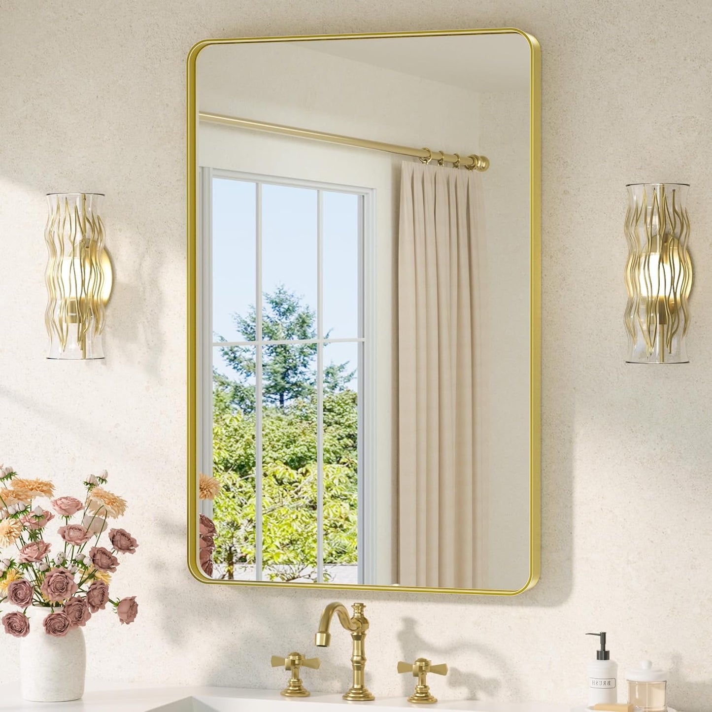 TETOTE Gold Mirror Bathroom 24 x 36 Brushed Gold Metal Framed Vanity Mirror, Tempered Glass, Modern Farmhouse Wall Mounted Mirrors for Decorative(Horizontal/Vertical)