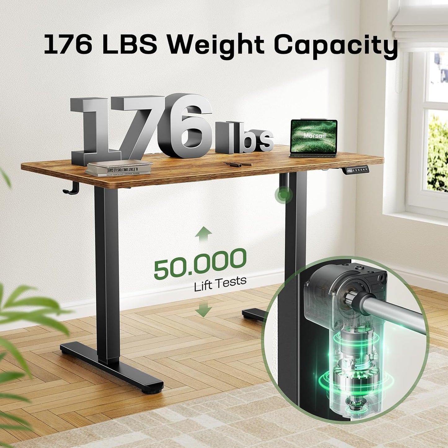 Marsail Electric Standing Desk with One-Piece Desktop,55 x 30 inch Height Adjustable Office Gaming Computer Desk with Deeper Tabletop,Home Office Stand up Desk with 4 Memory Presets, table for Bedroom