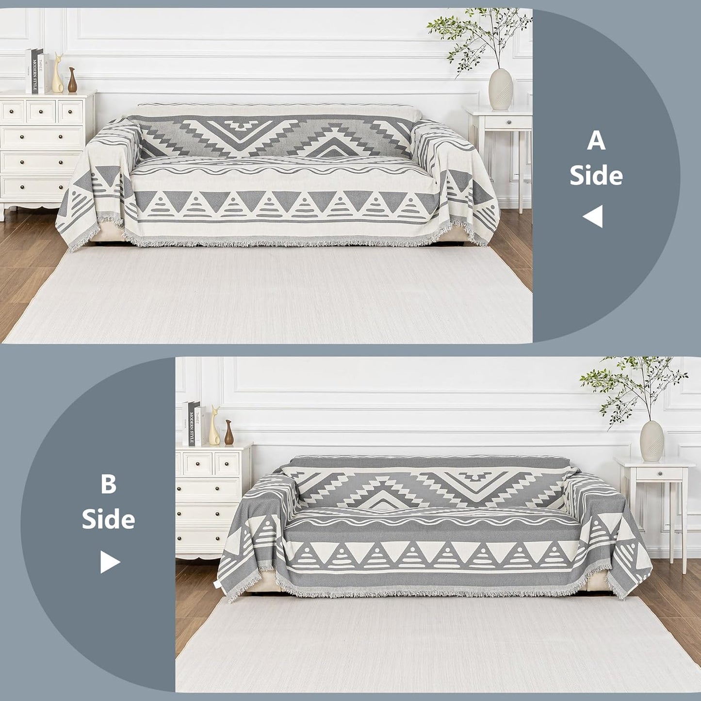MYSKY HOME Couch Cover for Sectional Sofa Set for Dog Cat Pets Couch Cover 3 Cushion Couch Sofa Chenille Boho Geometric Furniture Sofa Cover Washable Couch Protector Multi-Use Throw Blanket, 71" X134"