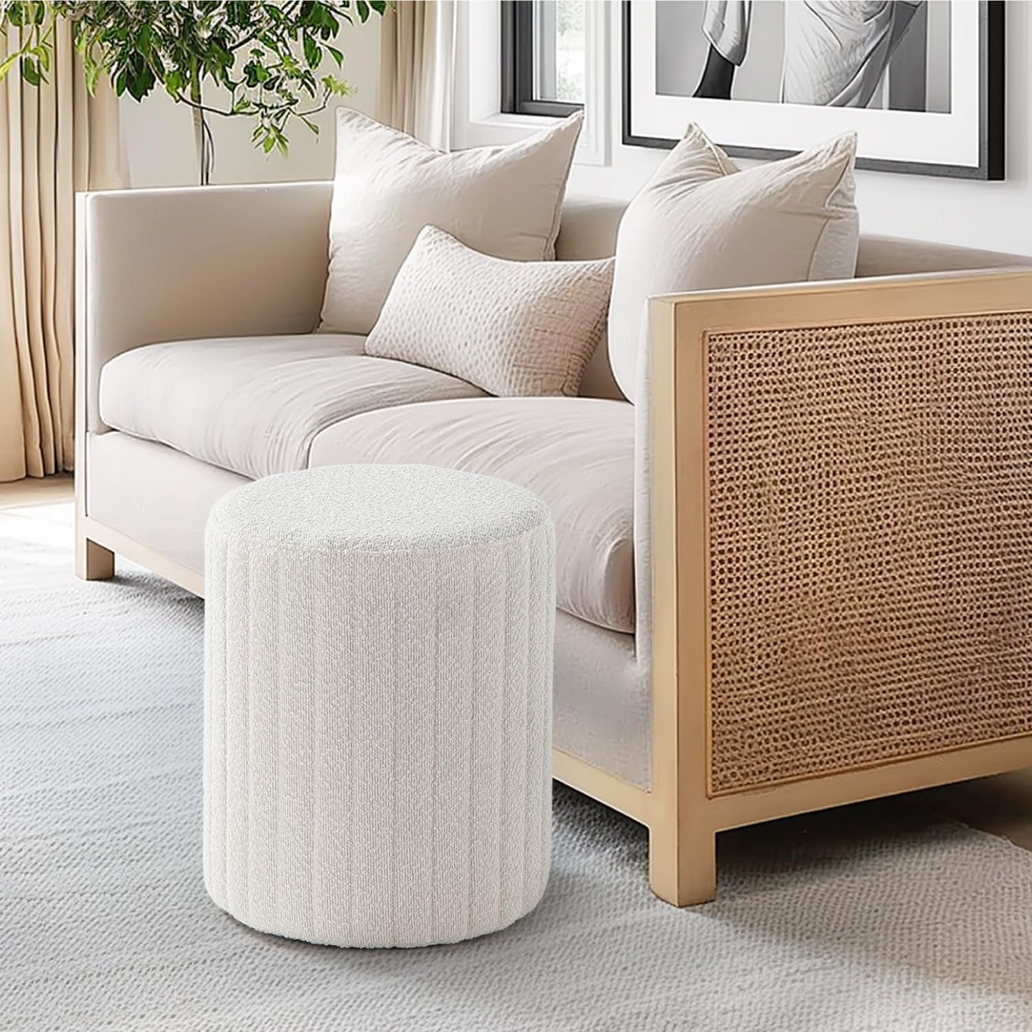 Get Set Style Modern Round Ottoman with Soft Padded Seat, Multifunctional Vanity Chairs for Makeup, Upholstered Footrest Stool Ottoman Foot Stool for Living Room, Bedroom