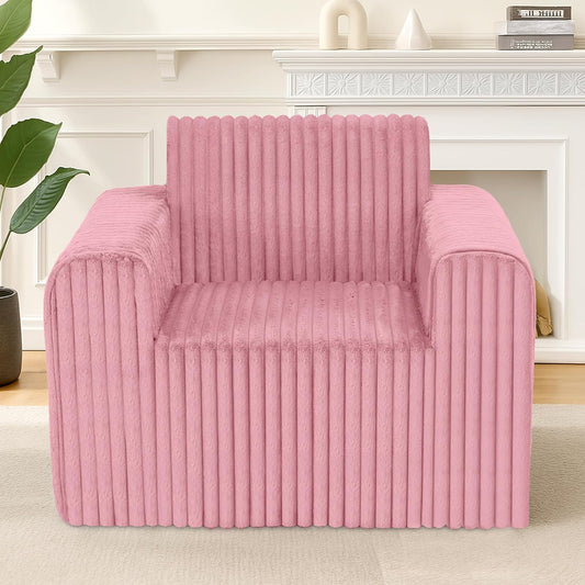 Giant Bean Bag Chair for Adults, Non-Slip Floor Sofa with High Backrest & Wider Armrest, Upgrade Whole Sponge Bean Bag Sofa Couch for Bedroom Living Room(Large,Pink,Stripe Plush)