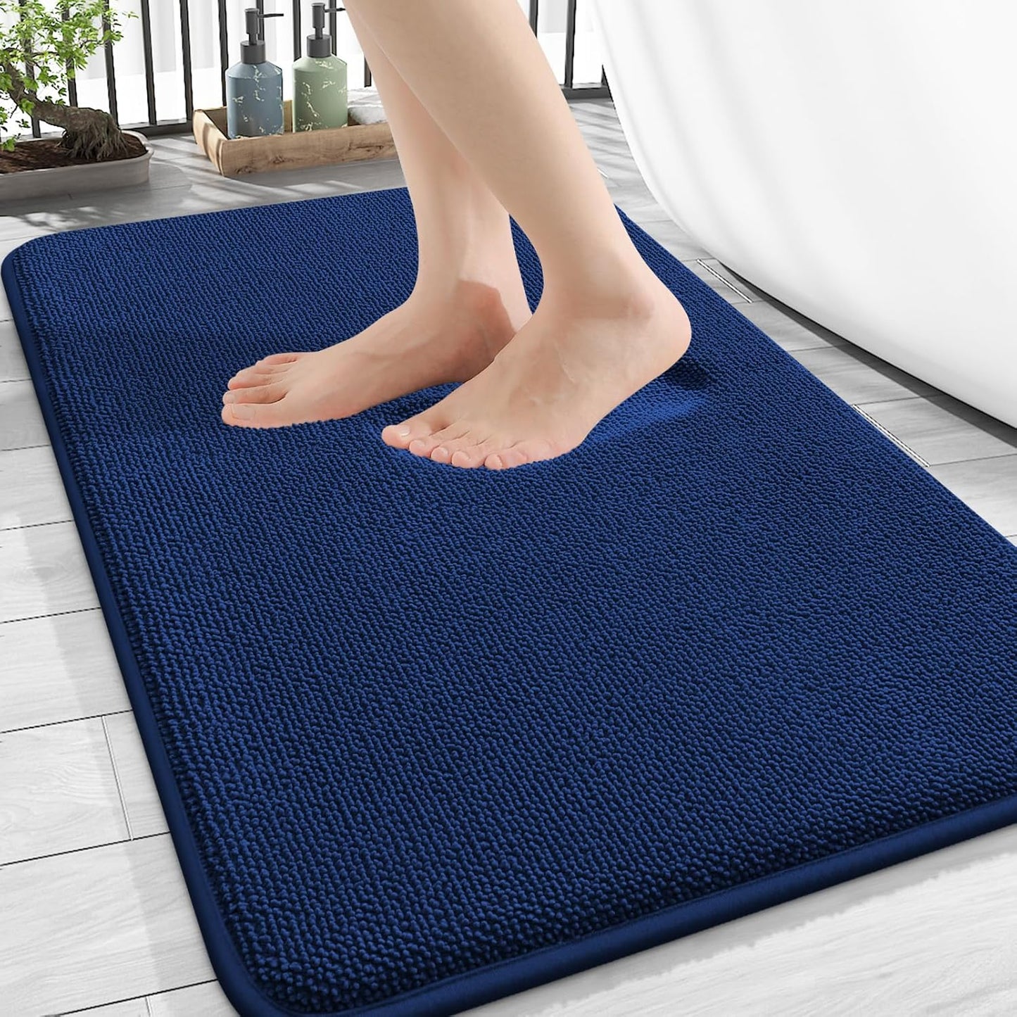 OLANLY Thick Memory Foam Bath Mat Rug 30x20, Extra Soft Absorbent Bathroom Rug, Quick Dry Bath Mats, Non-Slip, Machine Washable Carpet for Bathroom, Tub and Shower, Home Decor Accessories, Navy