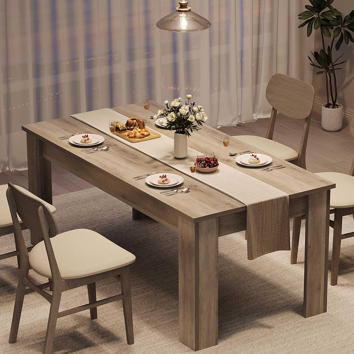 CABIHOME Dining Table for 4-6, 63" Inch Dining Tables for 4, Farmhouse Large Kitchen Dining Table, Rectangular Dining Room Table for Small Space, Dinner Table for Kitchen, Apartment, Rustic Gray