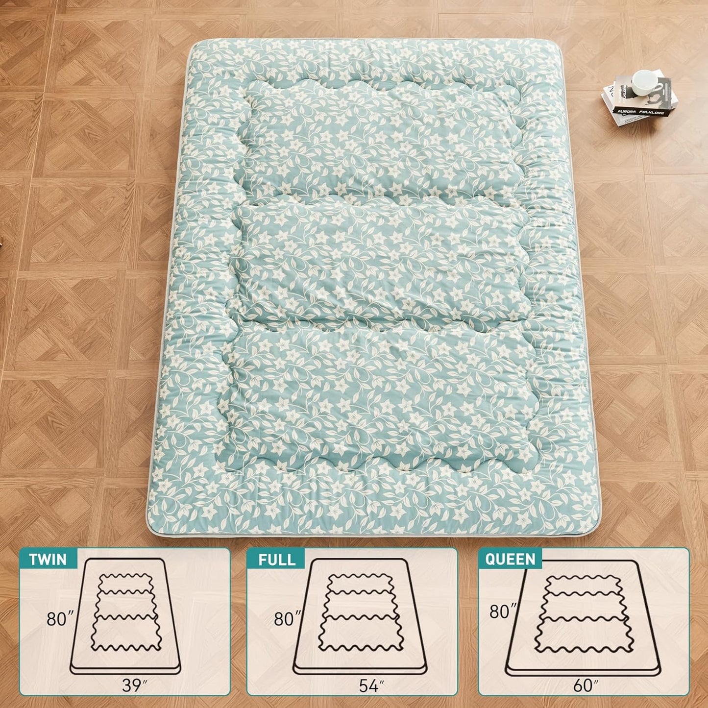 Dr.Futon Japanese Floor Futon Mattress Extra Thick Folding Roll Up Bed Topper Mat for Guest,Lounger and Tavel