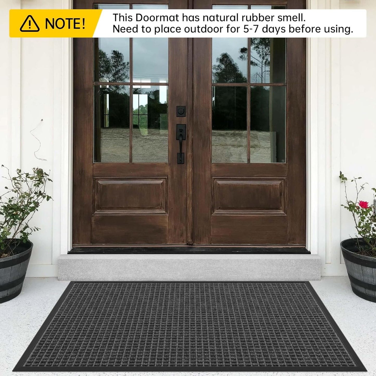 Sturdy Front Door Mat Outside Entrance, 5' x 3' All-Season All-Weather Doormat Waterproof, Stain and Fade Resistant, Natural Rubber Indoor Outdoor Welcome Door Mat Trap Dirt