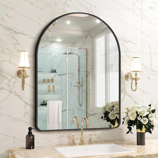 FORBATH Arched Mirror 30x40 Inch, Black Arched Bathroom Mirror Wall Mounted Modern Black Aluminum Frame Decor Large Dresser Mirror for Bedroom Living Room Entryway, Hanging or Leaning Against Wall