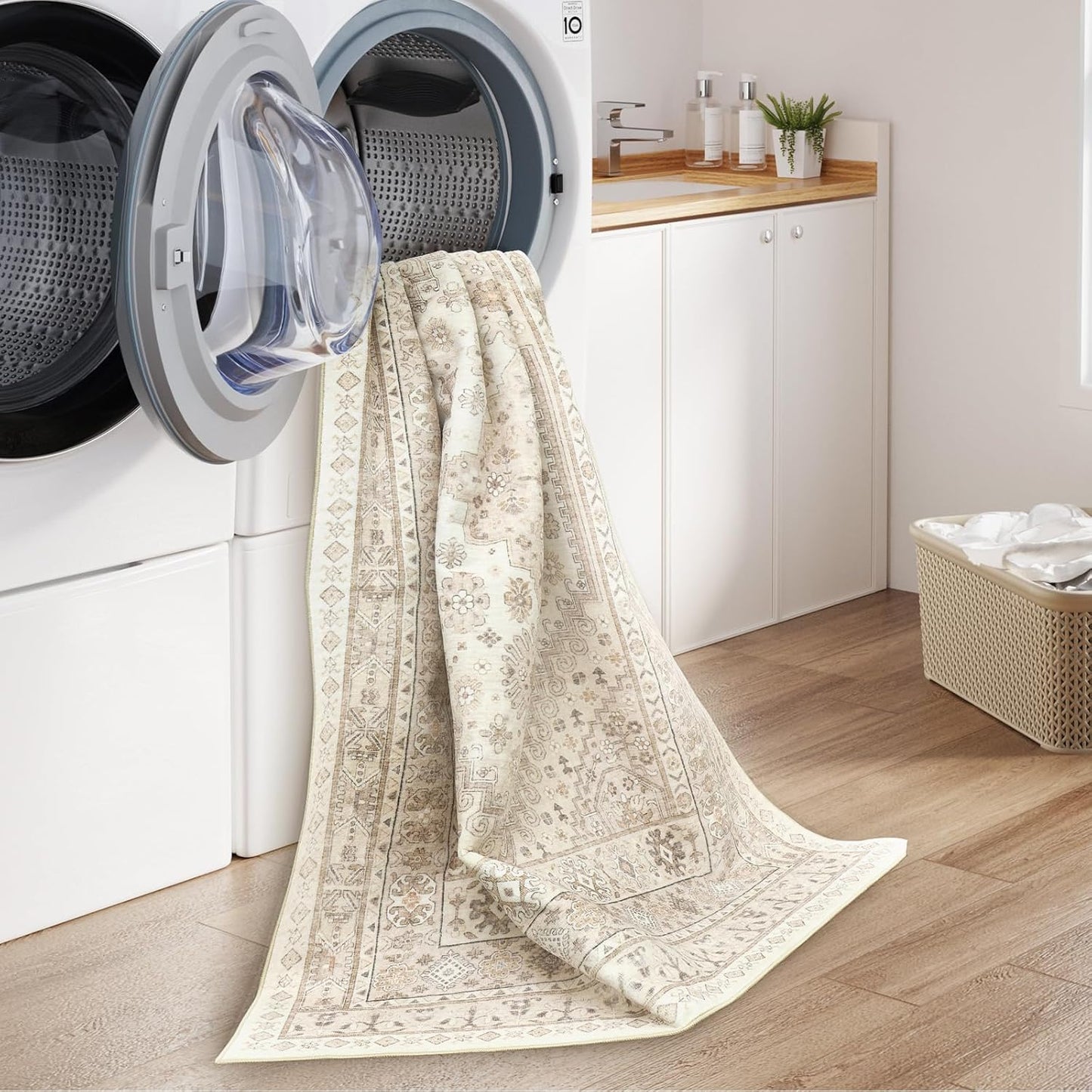 zesthome 9x12 Area Rugs,Stain Resistant Washable Rug,Ultra-Thin Rugs for Living Room,Bedroom,Non-Slip Backing Home Decor Large Area Rug (Cream/Beige,9'x12')