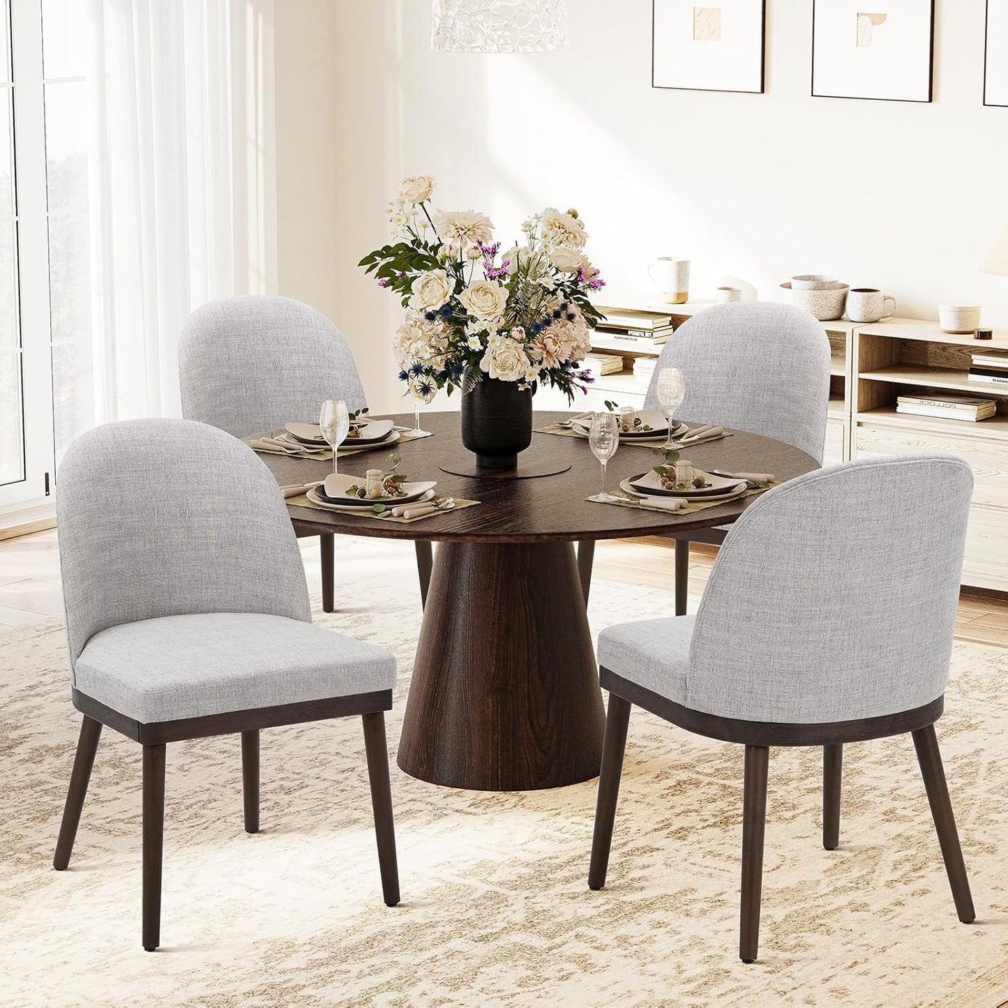 COLAMY Upholstered Dining Chairs Set of 4, Wooden Kitchen Chairs with Open Back, Modern Dining Room Chairs with Wood Frame, Dinner Side Chairs for Dining Room Kitchen Restaurant, Dark Grey
