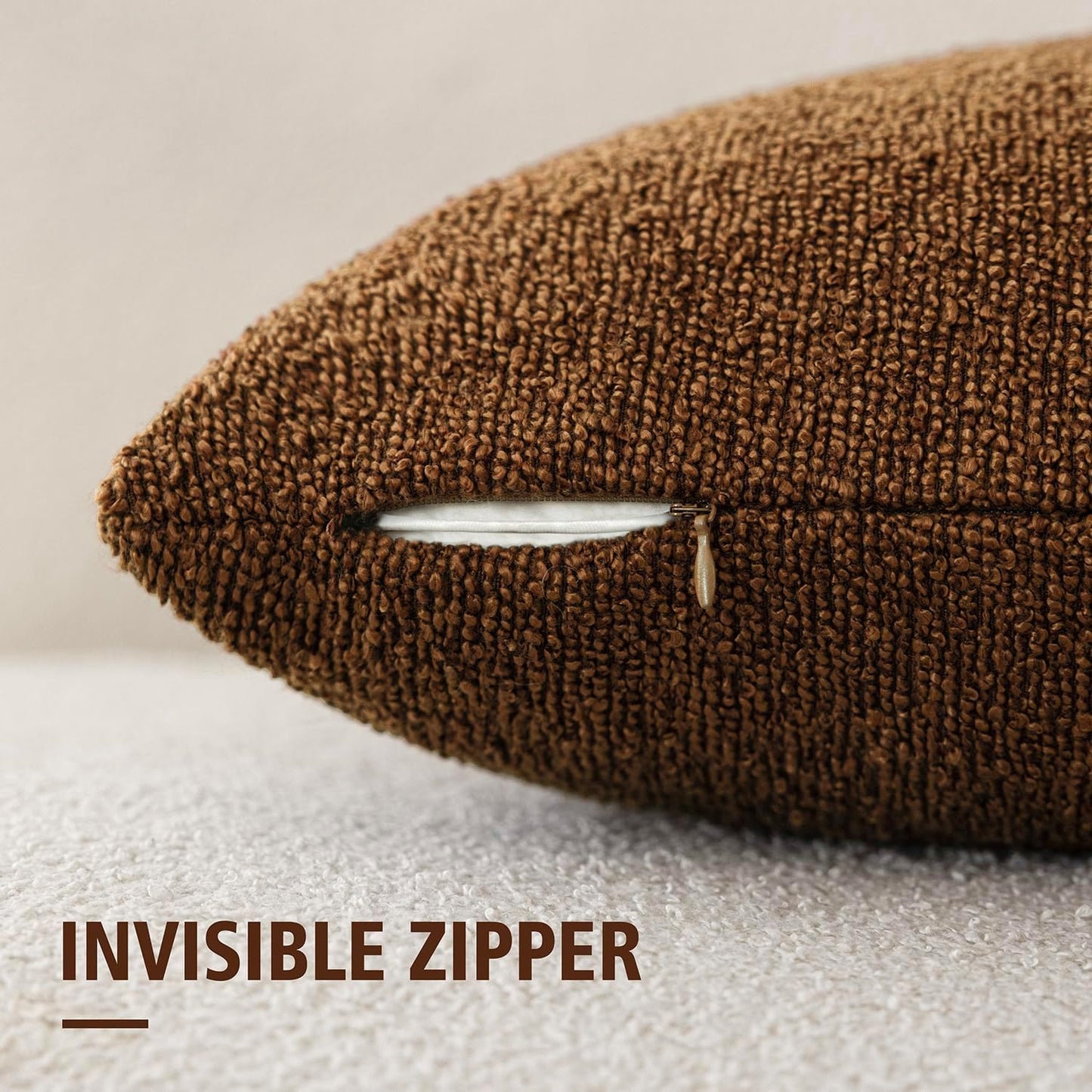 Foindtower Pack of 2 Textured Boucle Throw Pillow Covers Accent Solid Decorative Lumbar Pillow Cases Cozy Couch Cushion Case for Chair Sofa Bedroom Living Room Home Decor 12x20 Inch Hazel Brown