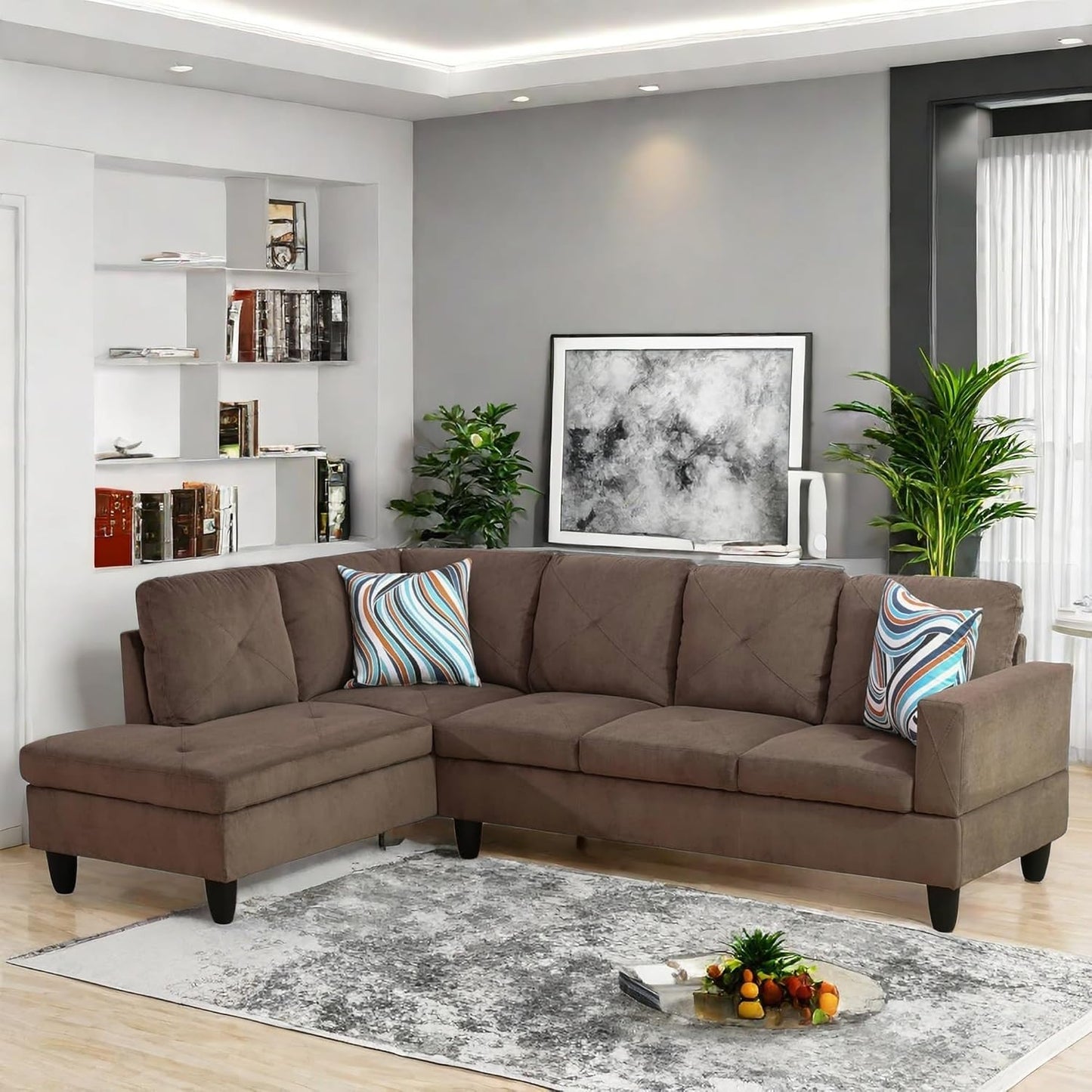 Modular Sectional Couch, L Shaped Couch with Storage, Convertible Sofa with Ottomans, Modern Sectional Sofa for Living Room and Office, 5 Seat, Brown