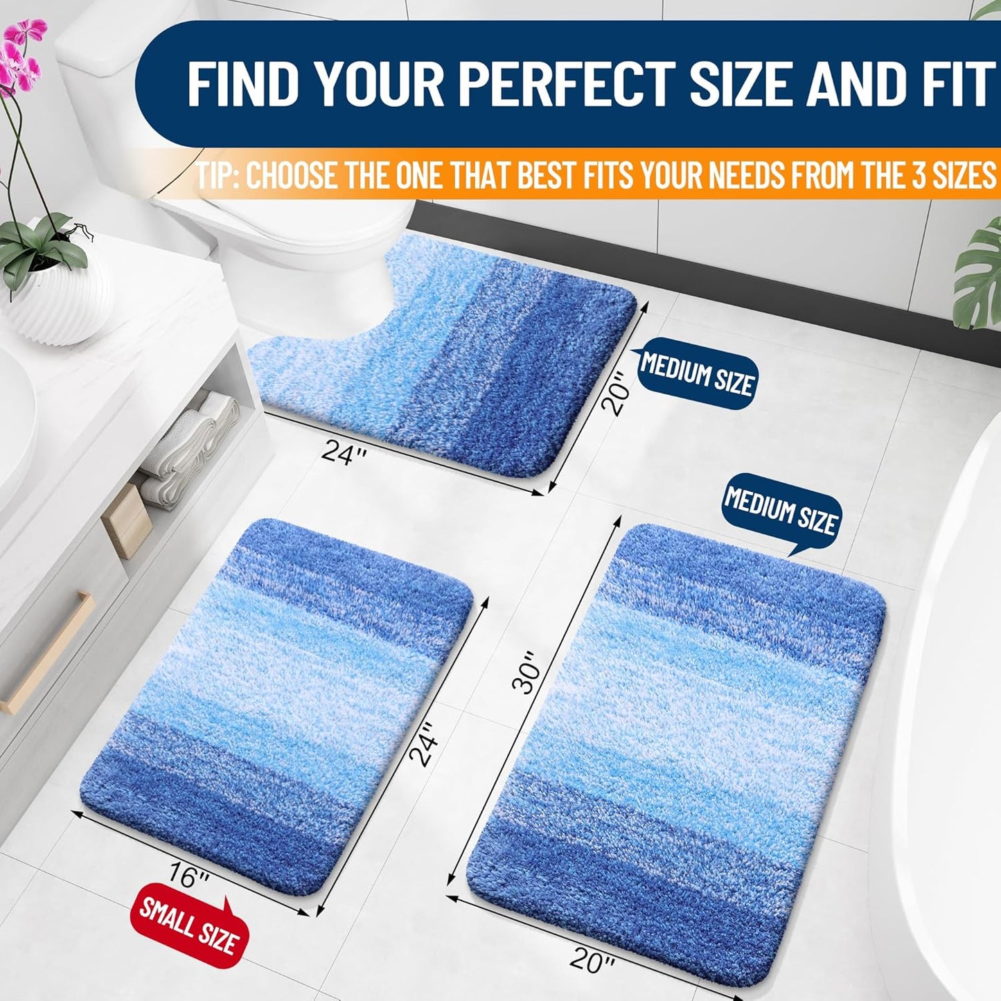 OLANLY Bathroom Rugs Mat 24x16, Extra Soft Absorbent Microfiber Bath Rugs, Rubber Backing, Quick Dry, Washable Bath Mats for Bathroom Floor, Tub and Shower, Home Decor Accessories, Light Royal Blue