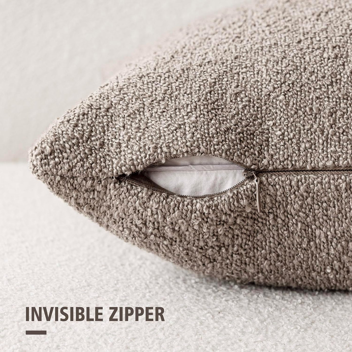 Foindtower Pack of 2 Textured Boucle Throw Pillow Covers Accent Solid Pillow Cases Cozy Soft Decorative Couch Cushion Case for Chair Sofa Bedroom Living Room Home Decor 18x18 Inch Light Taupe