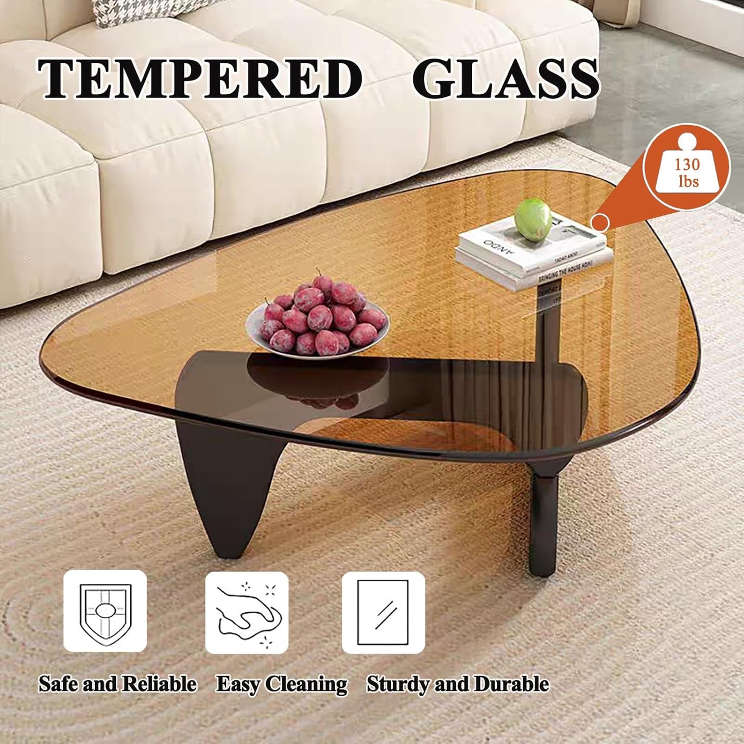 Mid Century Modern Glass Coffee Table, Small Coffee Table for Living Room, Elegant and Functional Coffee Tables, Suitable for Bedroom Living Room Reception Office Tables（Black/Brown，Medium）