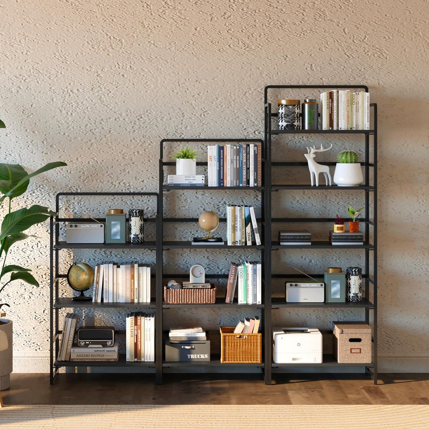 4NM No Assembly Folding Bookshelf, 4-Shelf 54" H Collapsible Foldable Bookcase Storage for Small Spaces, All Black