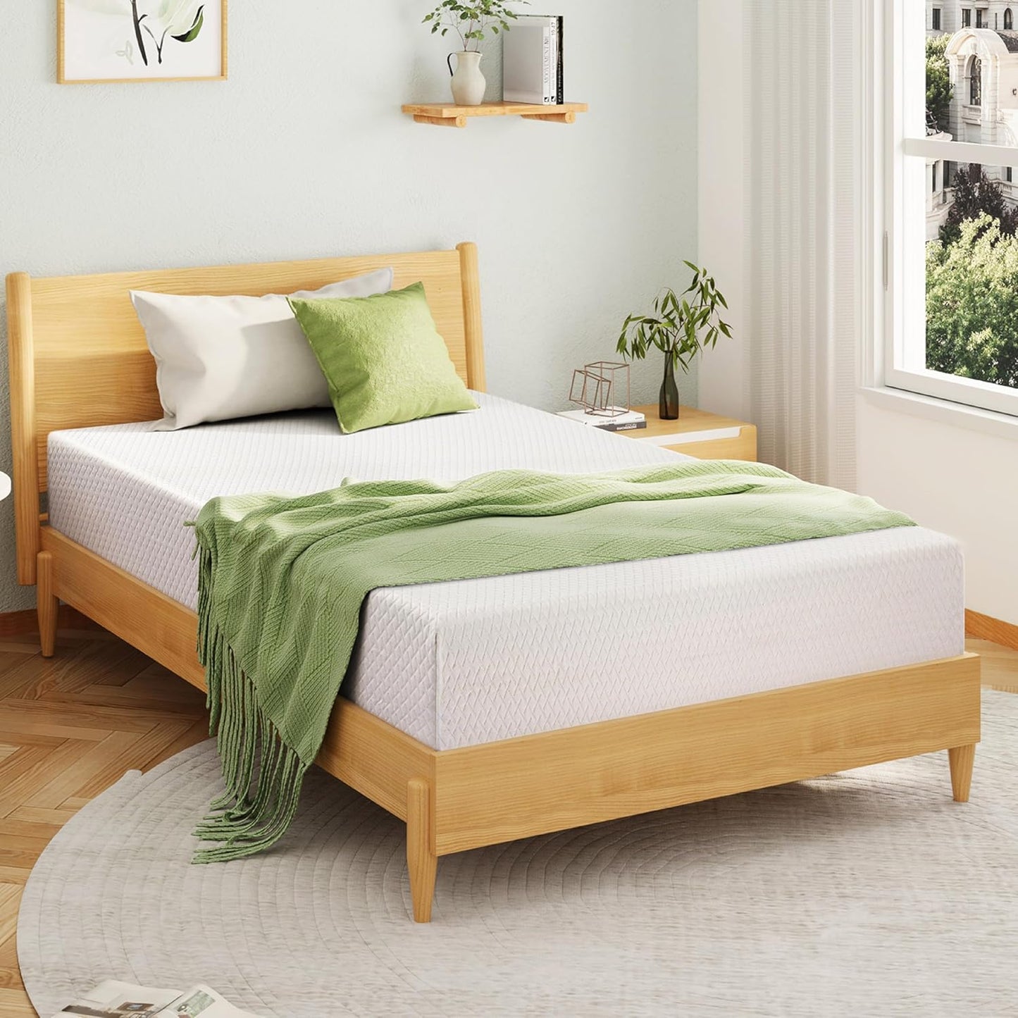 8 Inch Queen Mattress, Memory Foam Mattress in a Box with Cooling Green Tea Gel, Relieve Pressure with Medium Firm Support, CertiPUR-US Certified, 80''L x 60''W, White