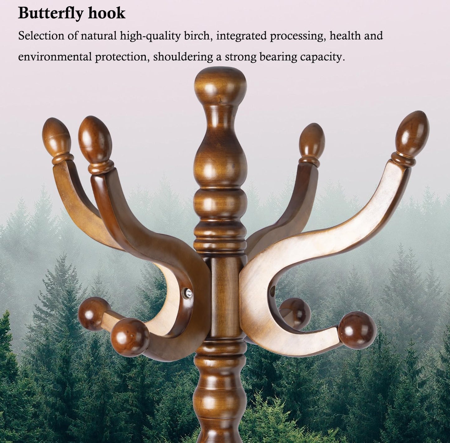 Coat Rack Stand, Solid Wooden Coat Tree with 11 Hooks, Heavy Duty Coat Rack Freestanding with Sturdy Round Base, Natural Birch Wood Coat Hanger Stand for Entryway Bedroom (brown circular)