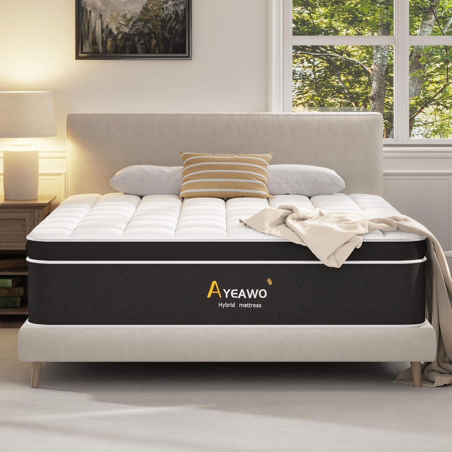 Queen Mattress, 10 Inch Hybrid Queen Bed Mattress with Gel Memory Foam and Pocketed Springs, Bed in a Box, Pressure Relief and Motion Isolation, Breathable & Comfort Feel, CertiPUR-US