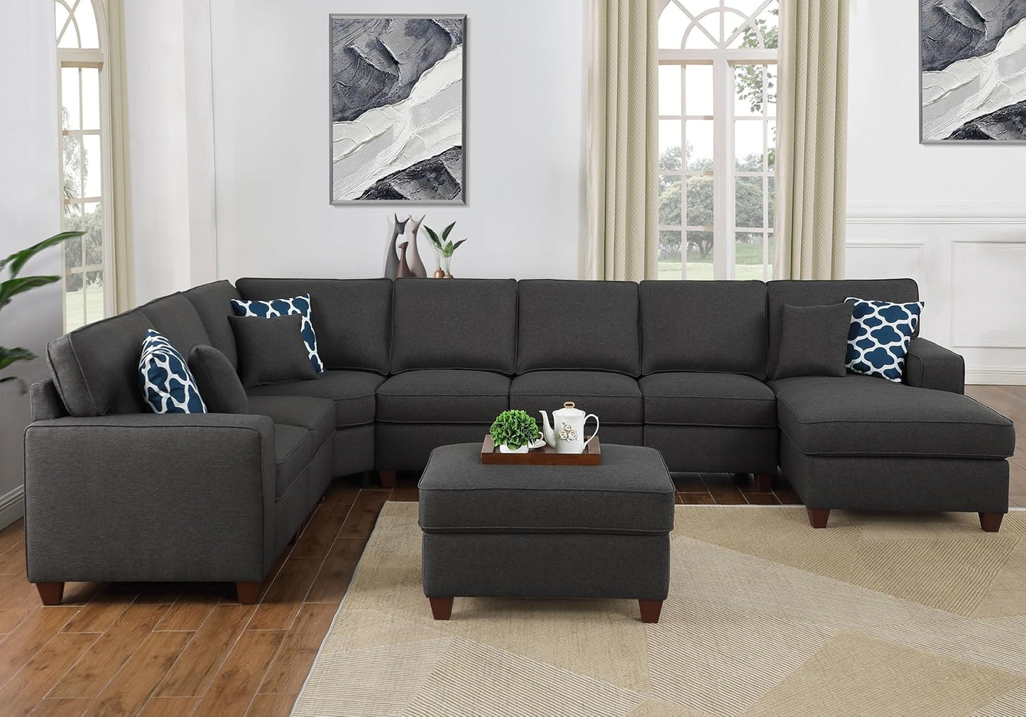 Devion Furniture Philly Sectional Modular Sofa with Ottoman for Living Room, Apartment, Bedroom, Office, Dorm