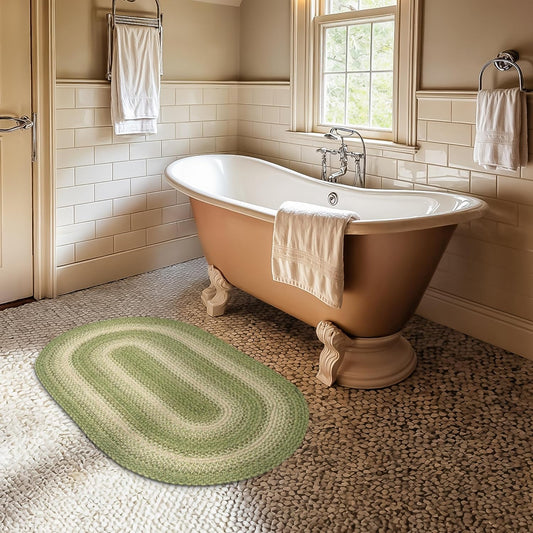 Homespice Grassland Rustic Braided Rugs 20x30 - Oval Sage Green Kitchen Rug of Jute for Country Decor