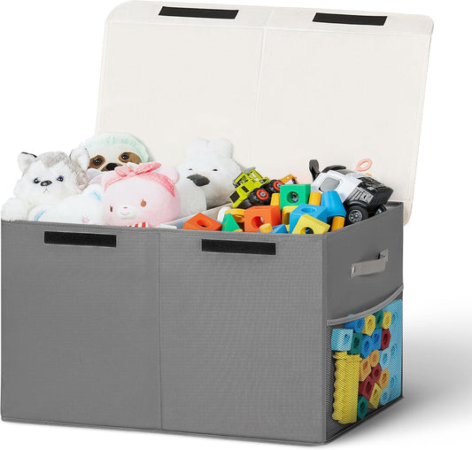 80L Large Toy Storage Box with Lid, Large Toy Box Chest for Kids, Girls and Boys, Nursery Room and Living Room, 26"x13" x16" - Grey