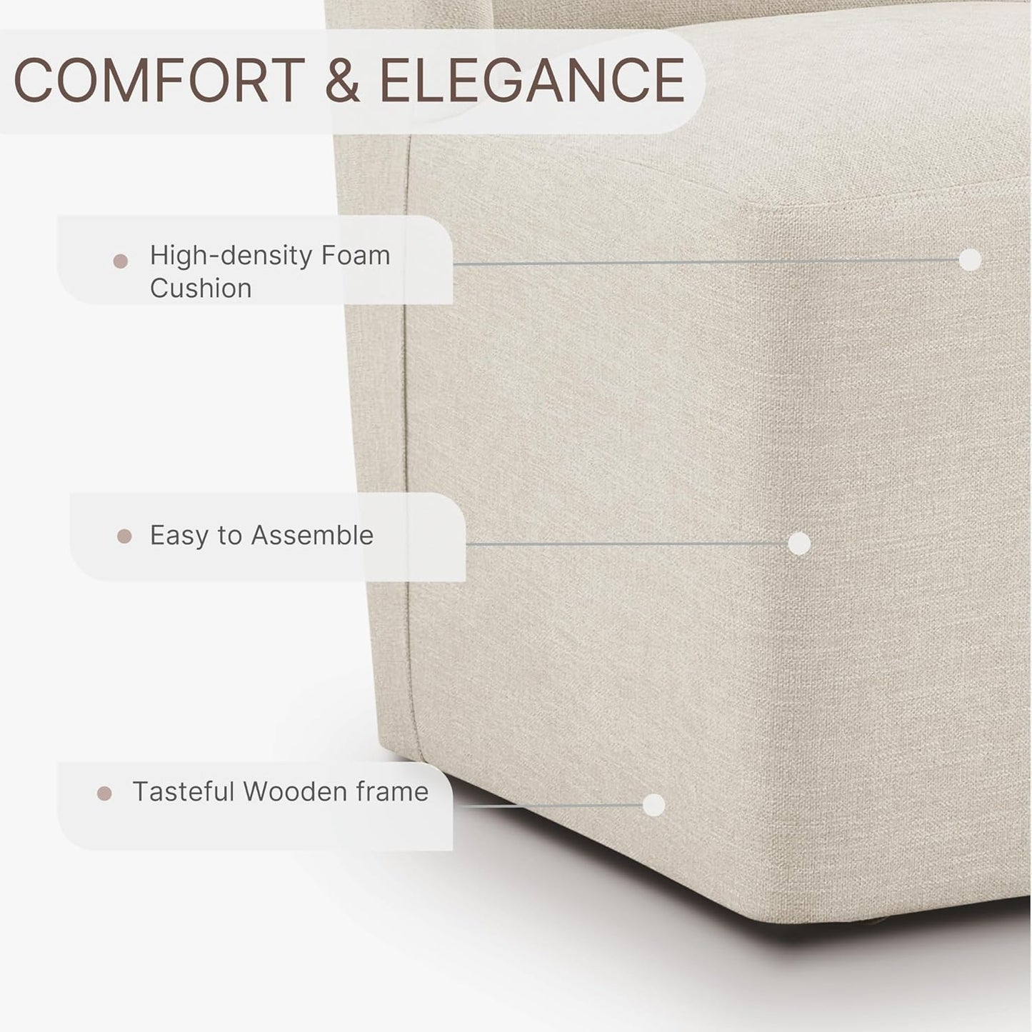 Upholstered Dining Chair with Casters Wingback Modern Side Armless Deskchair with Rollers for Diningroom Bedroom Livingroom Reading Room,Cream Beige,2 Box