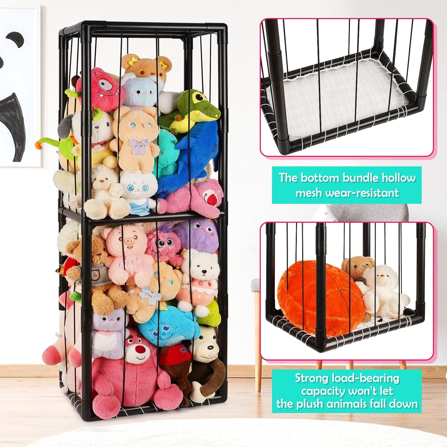 Stuffed Animal Zoo Storage Stuffed Animal Holder PVC Plush Storage Organizer Shelf with Elastic Band for Birthday Gift for Nursery Play Room Bedroom (Black)