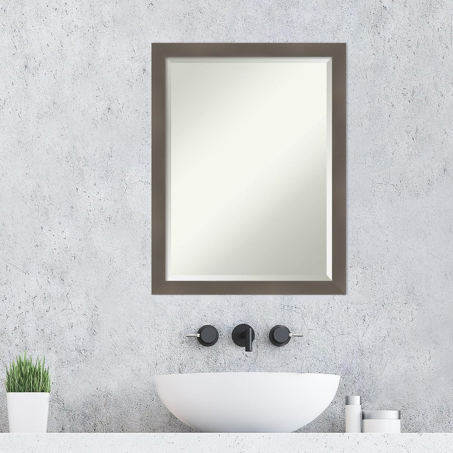 Amanti Art Grey Wall Mirror 27x21 Edwin Clay Grey Rectangle Bathroom Mirror for Wall Decor Living Room, Medium Casual Wood Frame, Hangs Horizonally and Vertically, Bathroom Decor, Beveled Edge from WI
