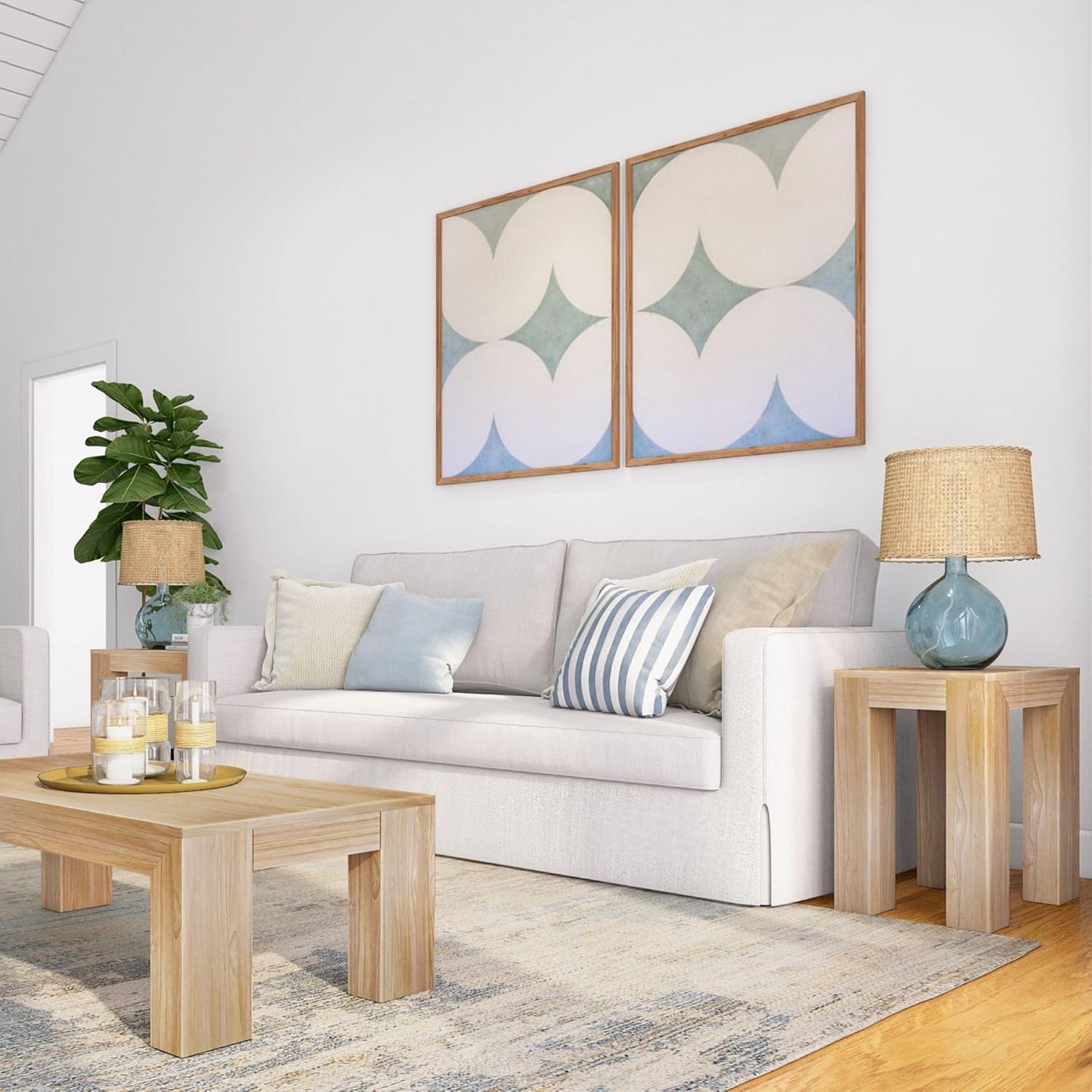 Plank+Beam Modern Rectangular Side Table, Slim Side Table for Living Room, Narrow Nightstand for Small Spaces, Wood End Table for Bedroom, Blonde Wirebrush