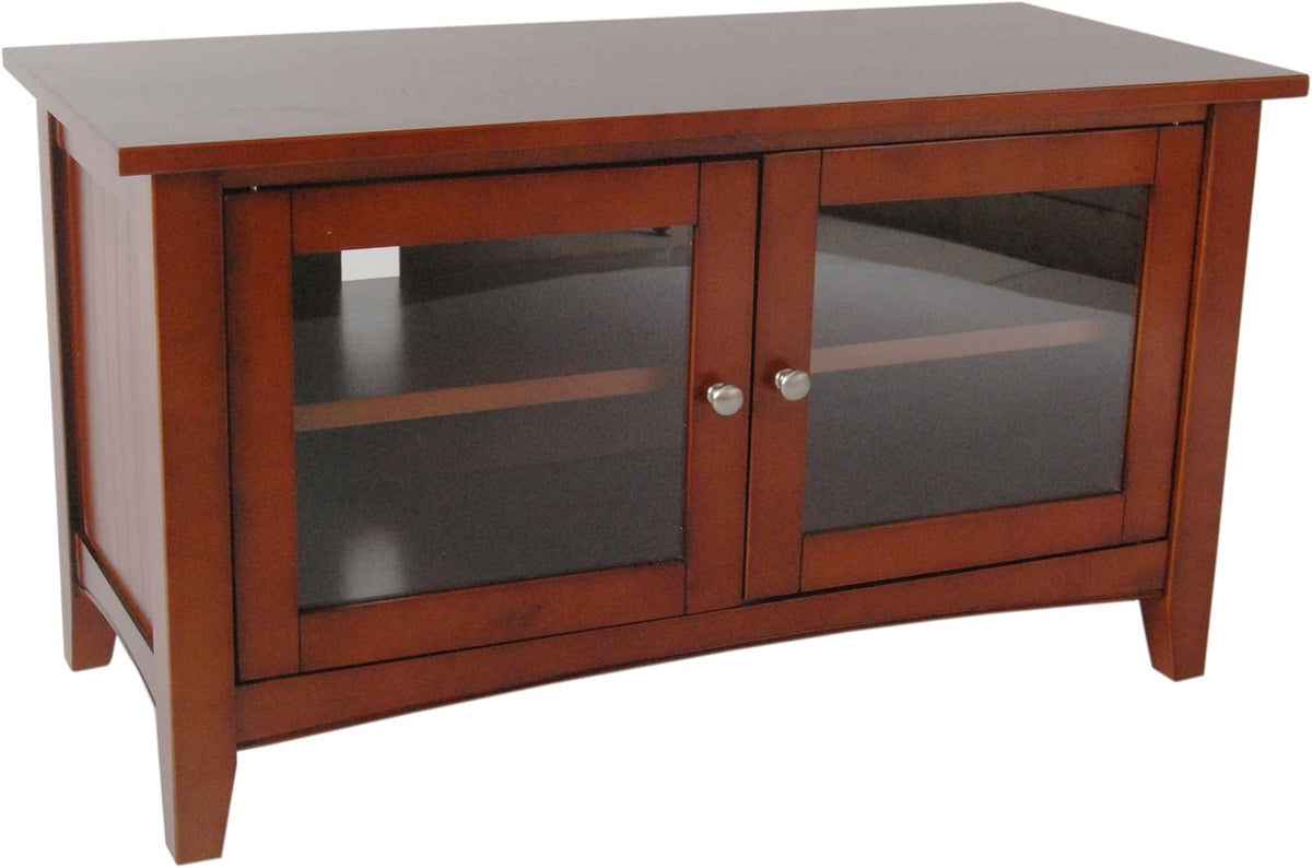 Alaterre Furniture Shaker Cottage 36-Inch TV Stand Cabinet – Glass Door Media Console with Adjustable Shelves, Beadboard Accent, and Storage Organizer for Living Room, Bedroom, or Office (Cherry)