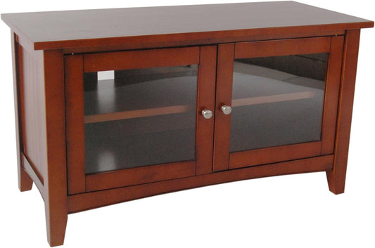 Alaterre Furniture Shaker Cottage 36-Inch TV Stand Cabinet – Glass Door Media Console with Adjustable Shelves, Beadboard Accent, and Storage Organizer for Living Room, Bedroom, or Office (Cherry)