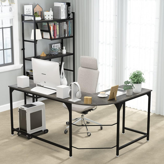 Teraves Reversible L Shaped Desk, 66.1" Gaming Desk, Corner Desks for Home Office, Space Saver Workstation Table, Modern Wooden Desk, BOAK