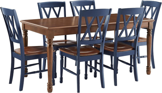 Crosley Furniture Shelby 7-Piece Traditional Dining Table Set for 6, Dinner Tables with Kitchen Chairs, Navy/Dark Cherry