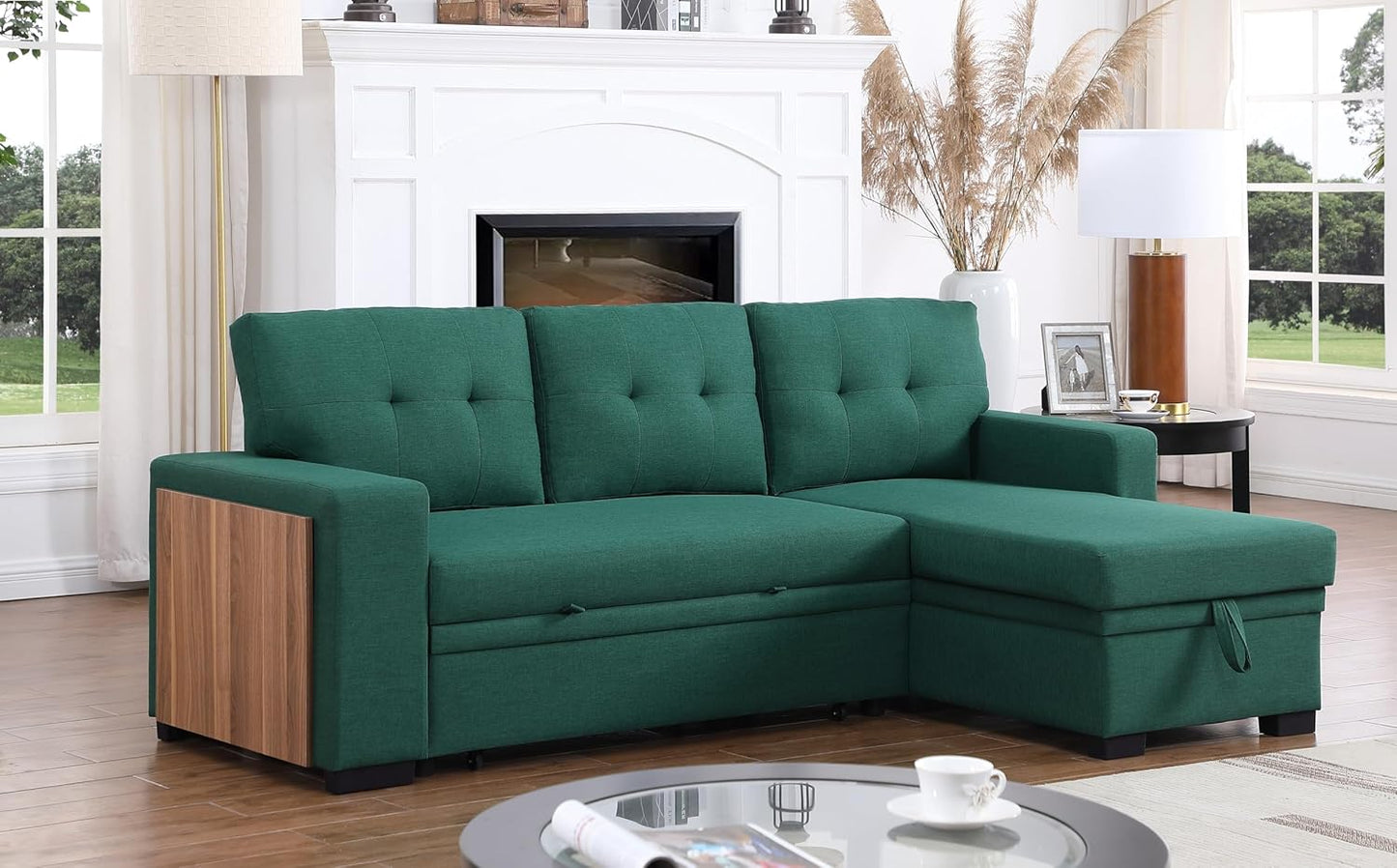 Devion Furniture Garisa 4-in-1 Convertible L Shaped Couch with Pull Out Bed and Storage, Sectional Sleeper Sofa with Reversible Chaise for Living Room, Apartment, Bedroom, Office