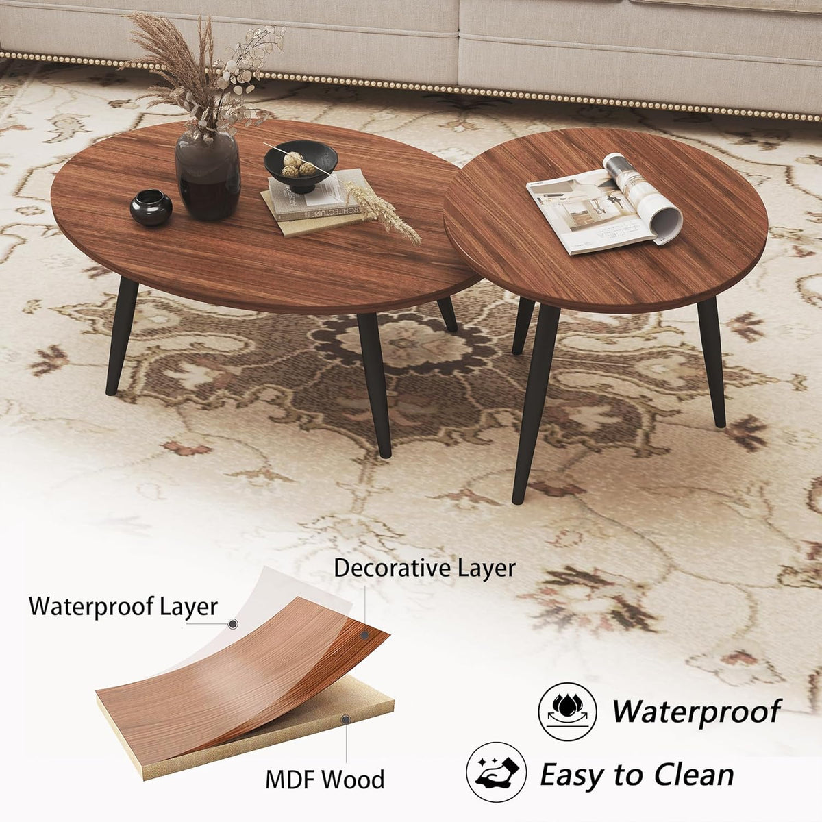 Set of 2 Coffee Table,Nesting Side Table, Living Room Sofa End Table
