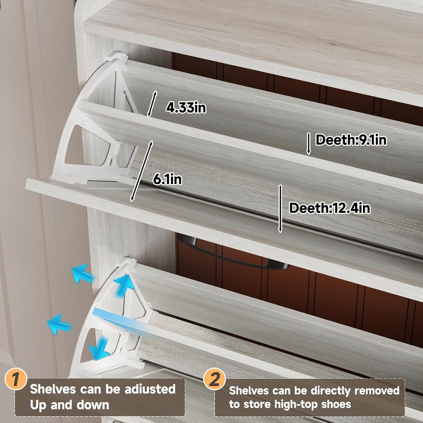 Maupvit Large Shoe Storage Cabinet with 6 Flip Drawers, Freestanding Shoe Organizer with Metal Handles for Entryway, Narrow Shoe Rack Cabinet, Beige