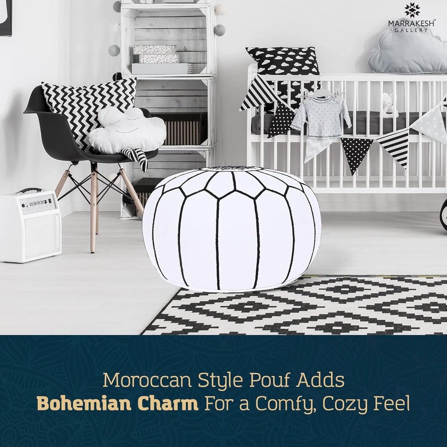 Marrakesh Gallery Genuine Leather Round Pouf Unstuffed - Moroccan Ottoman Footstool, Footrest Cover - Boho Decor - Bohemian Living Room, Bedroom, Kids Room, Gift & Wedding
