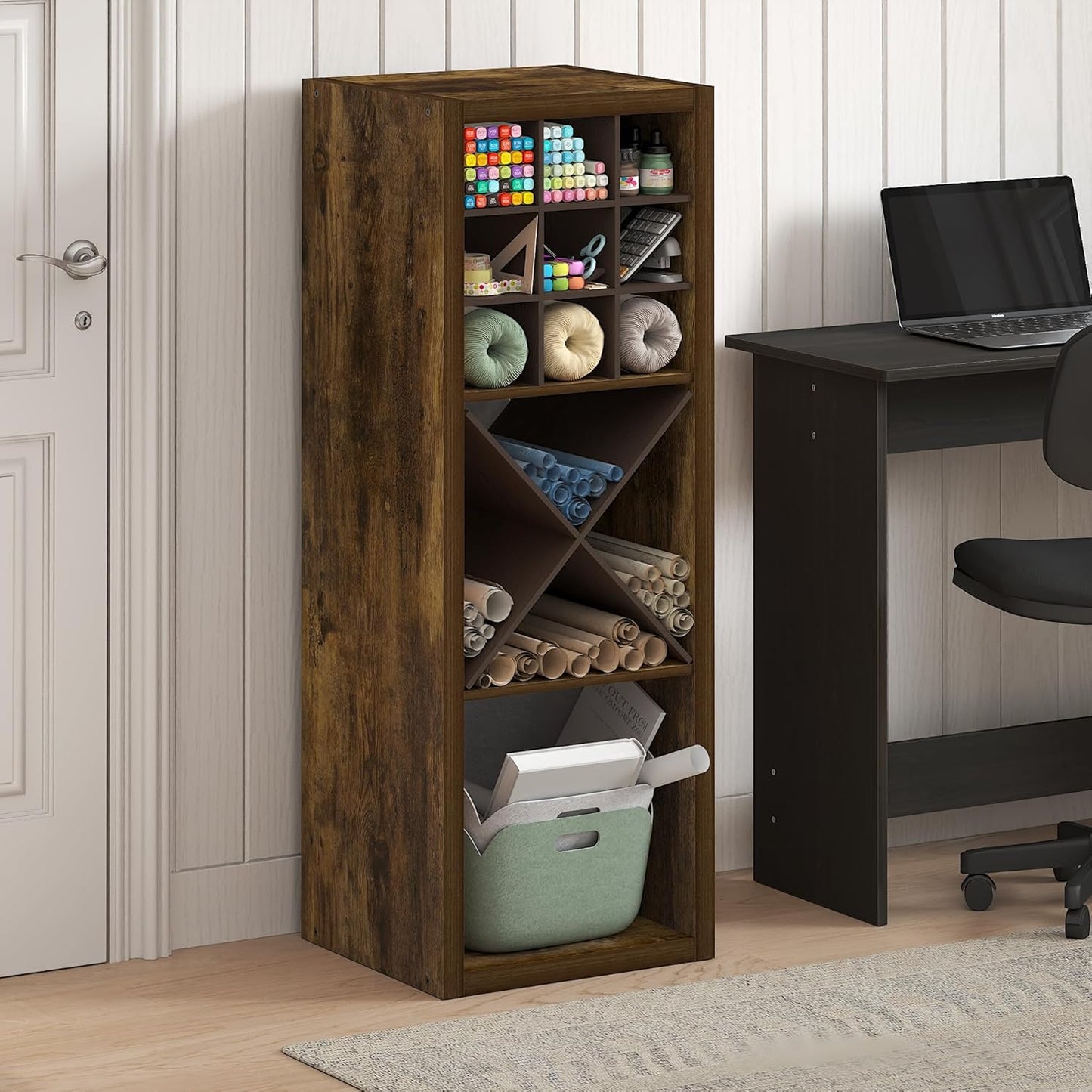 Furinno Cubicle Open Back Decorative Cube Storage Organizer, 3-Cube, Amber Pine