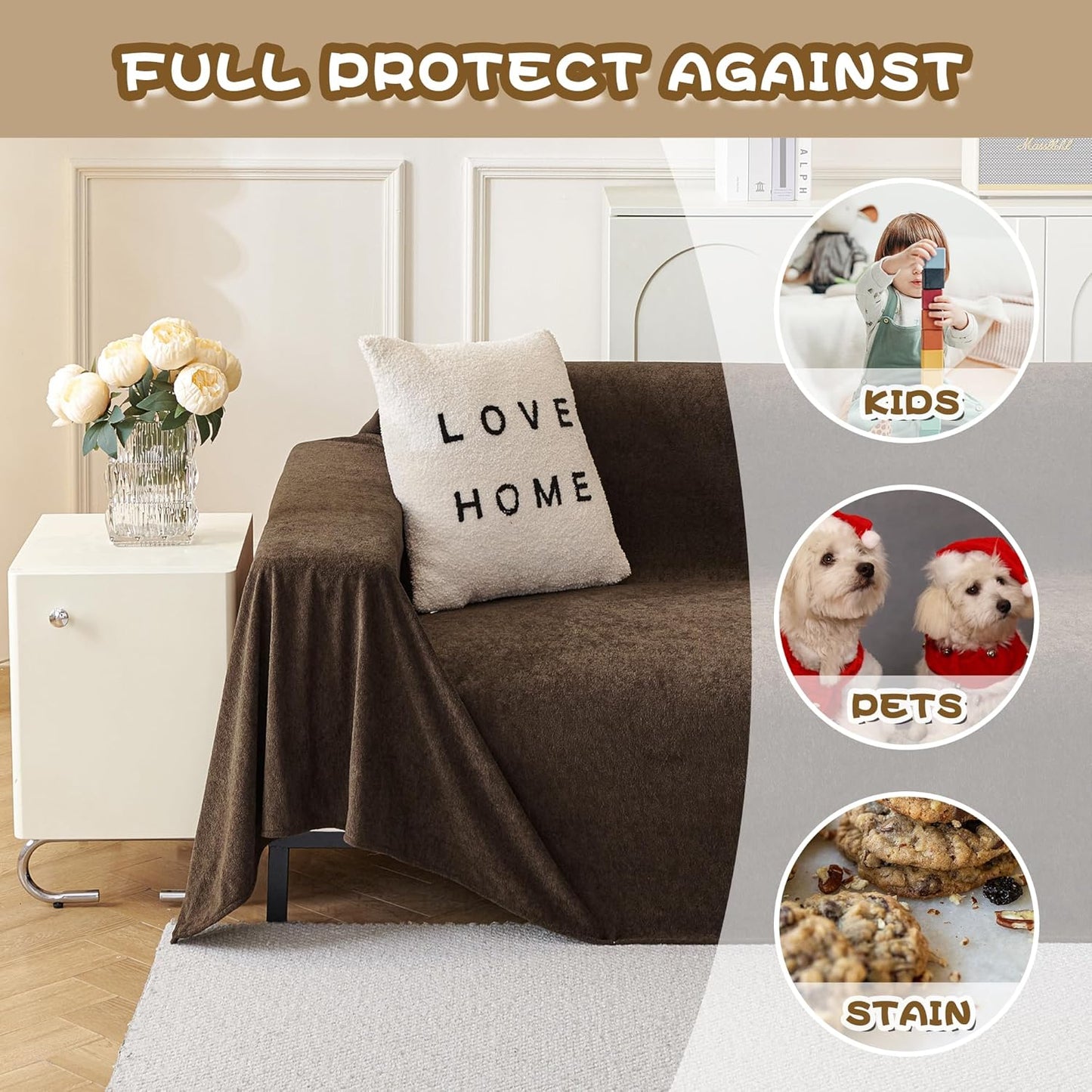 MYSKY HOME Sectional Couch, Covers Couch Cover 2 Cushion Sofa, Couch Covers for Sofa, Dog Couch Protector, L Shape Cover Sofa Slipcovers Washable Furniture Covers for Pets, 71" x 102", Brown