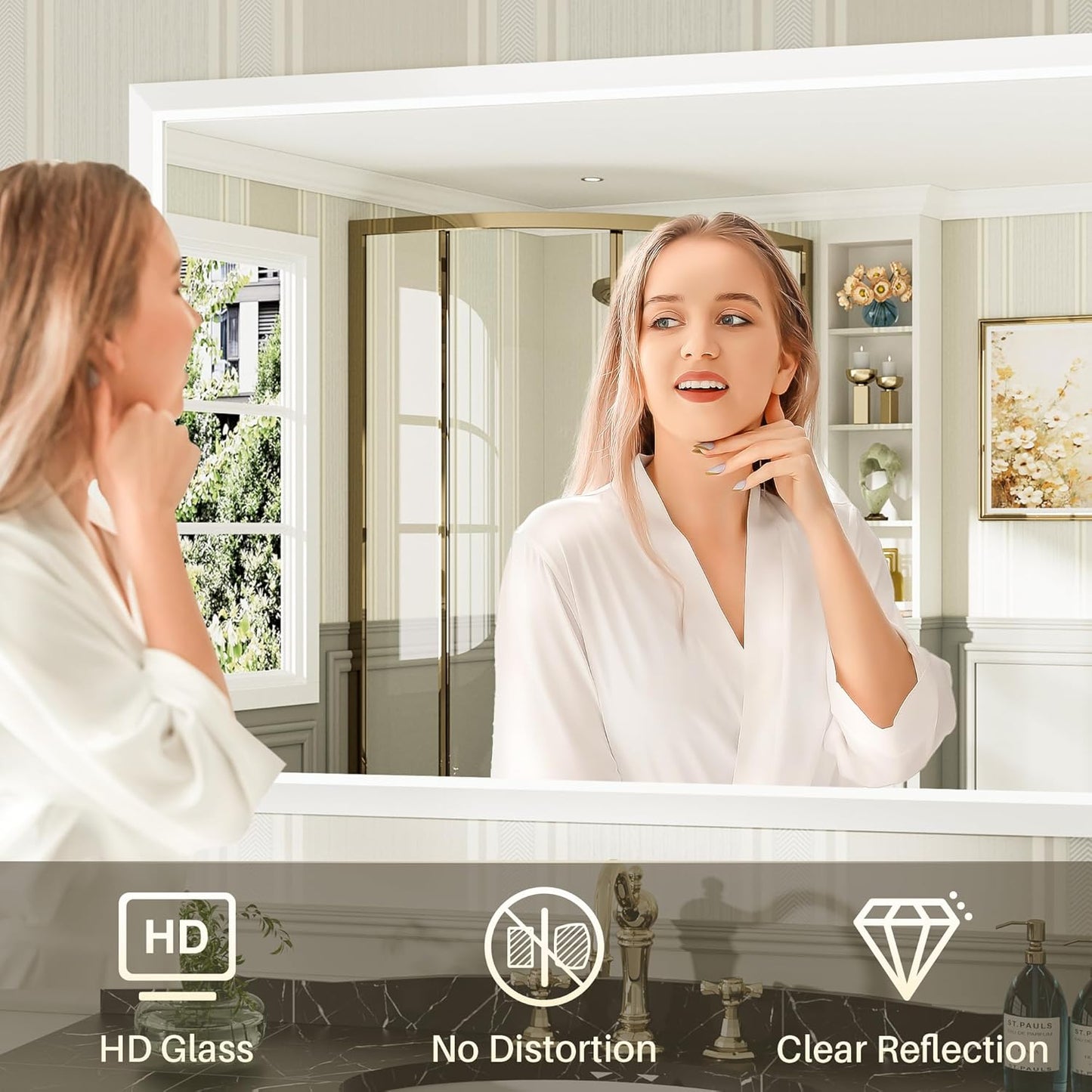 72x36 Inch White Bathroom Mirror for Wall, Thick Metal Framed Rectangle Mirrors for Over Sink, Bedroom, Living Room, Entryway, Anti-Rust, HD Tempered Glass