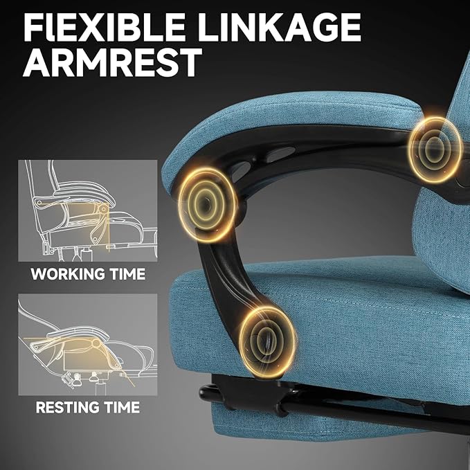 GTPLAYER Gaming Chair, Fabric Computer Office Chair with Pocket Spring Cushion, Ergonomic Office and Gaming, Video Gaming Chair with Linkage Armrests, High Back Desk Chair with Adjustable Recliner